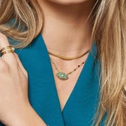 Collier Pendentif Oeil Et Mini Pierres (turquoise) -Jollia Soldes Magasin 12 1