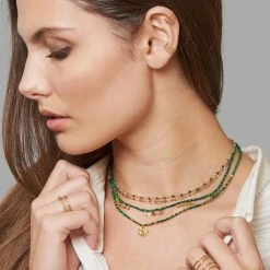 Collier Pastilles Dorées Et Malachite (Vert) -Jollia Soldes Magasin 13 1