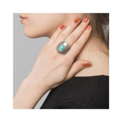 Bague Ronde Martelée Et Turquoise (argenté) -Jollia Soldes Magasin bague bleu argente shabada