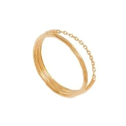 Bague Double Martelée Et Chainette (plaqué Or)