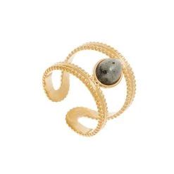 Bague Double Couronnes Et Pierre (labradorite)