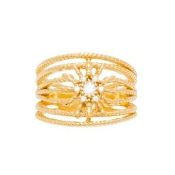 Bague Multirangs Soleil Zircons (doré) -Jollia Soldes Magasin bague dore multirang zircon1