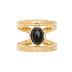 Bague Double Couronnes Et Pierre (noir) -Jollia Soldes Magasin bague double couronne noir pierre1