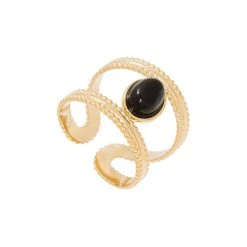 Bague Double Couronnes Et Pierre (noir)
