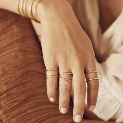 Bague Double Martelée Et Lisse (plaqué Or) -Jollia Soldes Magasin bague double lisse martele dore