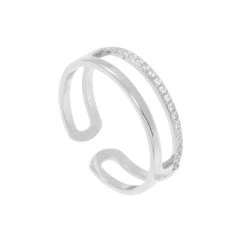 Set De Bagues Vague Et Zircons (argenté) -Jollia Soldes Magasin bague double rang zircons 1 2