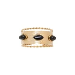 Bague Ethnique Torsadée Trois Pierres (onyx) -Jollia Soldes Magasin bague ethnique torsade e pierre