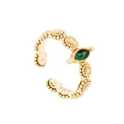 Bague Fleurs Et Pierre Réglable (agate Verte)