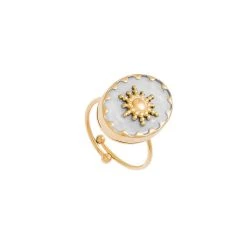 Bague Pierre Ovale Et Soleil (quartz Blanc)