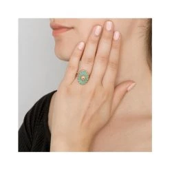 Bague Pierre Ovale Et Soleil (quartz Blanc) -Jollia Soldes Magasin bague grosse pierre bleue soleil 1 1