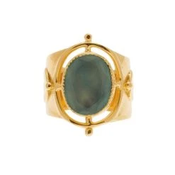 Bague Chevalière Calcédoine (plaqué Or) -Jollia Soldes Magasin bague grosse pierre gris