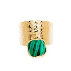 Bague Large Avec Pendentif Carré (malachite) -Jollia Soldes Magasin bague large avec pendentif carre malachite2
