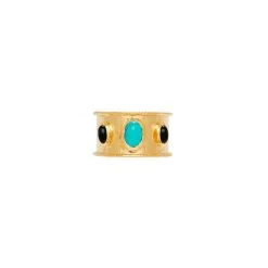 Bague Large Triple Pierres (turquoise/onyx) -Jollia Soldes Magasin bague large pierre noir