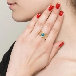 Bague Martelée Et Pierre (apatite) -Jollia Soldes Magasin bague martele pierre bleu zag