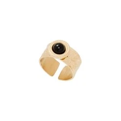 Bague Martelée Et Pierre (onyx)