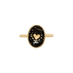 Bague Coeur Et émaillée (noir) -Jollia Soldes Magasin bague medaille coeur noir