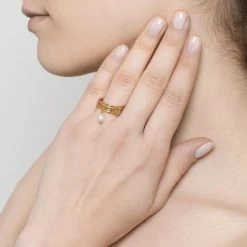 Bague Multirangs Pampille Et Perle De Culture (doré) -Jollia Soldes Magasin bague multirang perle de culture