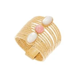 Bague Multirangs Vrillés Pierres (nacre/quartz Rose)