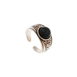 Bague Pierre Noire Et Motifs (argenté)