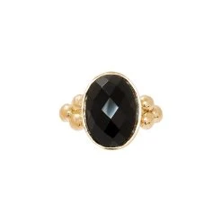 Bague Pierre Facettée Ovale (onyx) -Jollia Soldes Magasin bague noir pierre 1