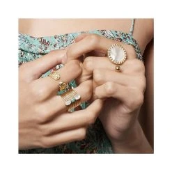 Bague Multirangs Vrillés Pierres (nacre/amazonite) -Jollia Soldes Magasin bague ouverte pierre plate 1 1