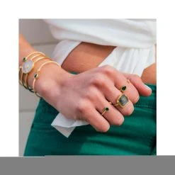 Bague Ouverte (onyx Vert) -Jollia Soldes Magasin bague ouverte pierre vert2