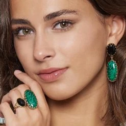 Bague Pierre Facettée Ovale (onyx) -Jollia Soldes Magasin bague ovale noir pierre