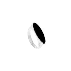 Bague Ovale Agate Noire Plate (argent)