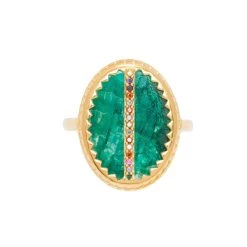 Bague Ovale émeraude Zircons (doré) -Jollia Soldes Magasin bague ovale vert strass colore dore