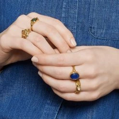 Bague Pierre Ovale (agate Bleue) -Jollia Soldes Magasin bague pierre bleu 3