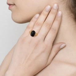 Bague Pierre Facettée Ovale (onyx) -Jollia Soldes Magasin bague pierre facette onyx noir dore