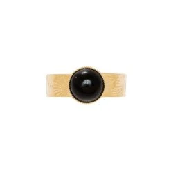 Bague Gravée Et Pierre Ronde (agate Noire) 9 Bague Gravée Et Pierre Ronde (agate Noire) -Jollia Soldes Magasin bague pierre noir dore