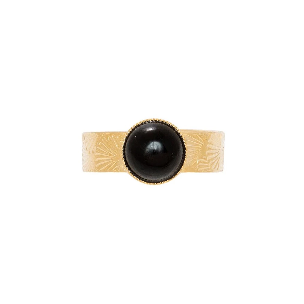 Bague Gravée Et Pierre Ronde (agate Noire) 6 Bague Gravée Et Pierre Ronde (agate Noire) – Image 4