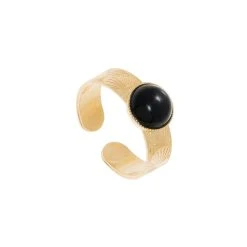 Bague Gravée Et Pierre Ronde (agate Noire)