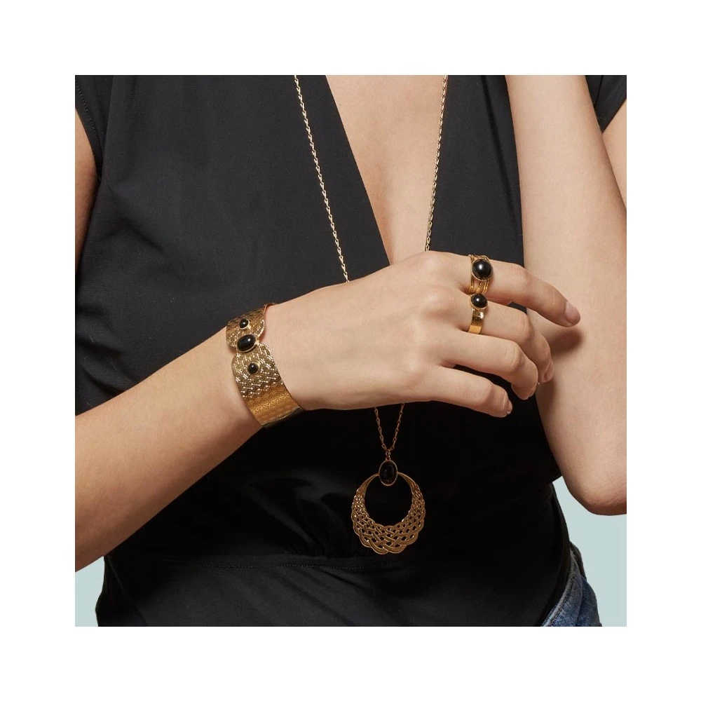 Bague Gravée Et Pierre Ronde (agate Noire) 4 Bague Gravée Et Pierre Ronde (agate Noire) – Image 2