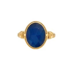 Bague Pierre Ovale (agate Bleue) -Jollia Soldes Magasin bague pierre ovale dore bleu 2