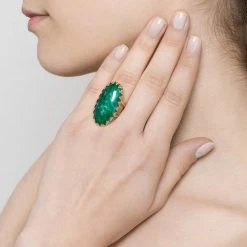 Bague Médaillon Cabochon (jade Vert) -Jollia Soldes Magasin bague pierre ovale vert dore