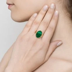 Bague Pierre Plate Ovale (malachite) -Jollia Soldes Magasin bague pierre ovale verte
