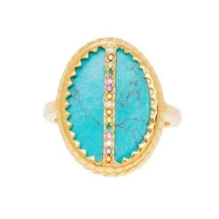 Bague Pierre Turquoise Et Zircons (doré) 8 Bague Pierre Turquoise Et Zircons (doré) -Jollia Soldes Magasin bague pierre turquoise zircons