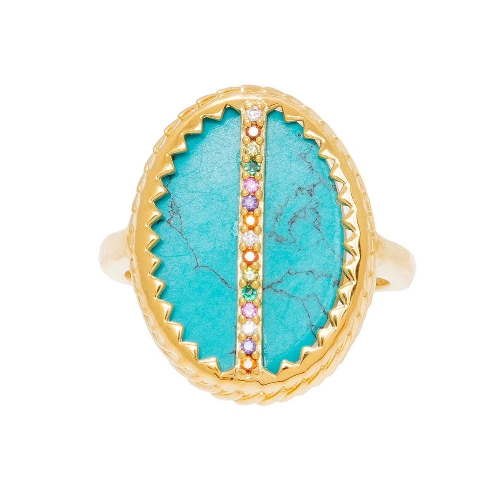 Bague Pierre Turquoise Et Zircons (doré) 5 Bague Pierre Turquoise Et Zircons (doré) – Image 3