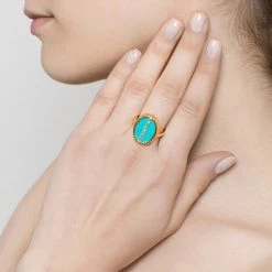 Bague Pierre Turquoise Et Zircons (doré) 9 Bague Pierre Turquoise Et Zircons (doré) -Jollia Soldes Magasin bague pierre turuqoise ovale