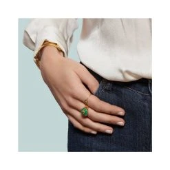 Bague Pierre Ovale Malachite (plaqué Or) -Jollia Soldes Magasin bague pierre vert or