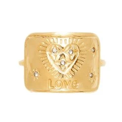 Bague Plaque Talisman Love (doré)