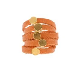 Bague En Cuir Corail Et Perles Plates (doré) -Jollia Soldes Magasin bague poa dore orange 3 min