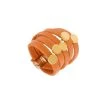 Bague En Cuir Corail Et Perles Plates (doré) -Jollia Soldes Magasin bague poa dore orange min
