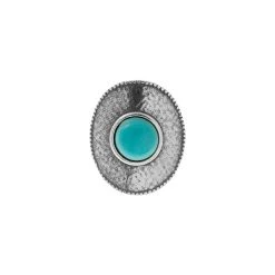 Bague Ronde Martelée Et Turquoise (argenté) -Jollia Soldes Magasin bague ronde bleu argent shabada 1
