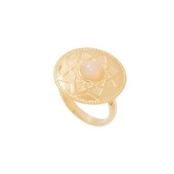 Bague Ronde Rosace Et Pierre Rose (doré)