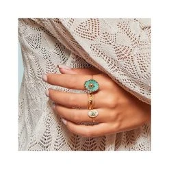 Bague Pierre Ovale Et Soleil (quartz Blanc) -Jollia Soldes Magasin bague siloe 3 1