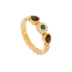 Bague Triple Pierres Et Fleur (grenat)