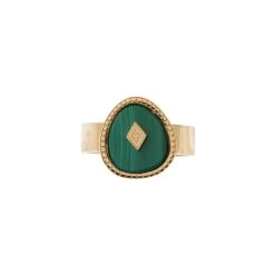 Bague Losange Pierre Malachite (doré) -Jollia Soldes Magasin bague vert pierre triangle zag